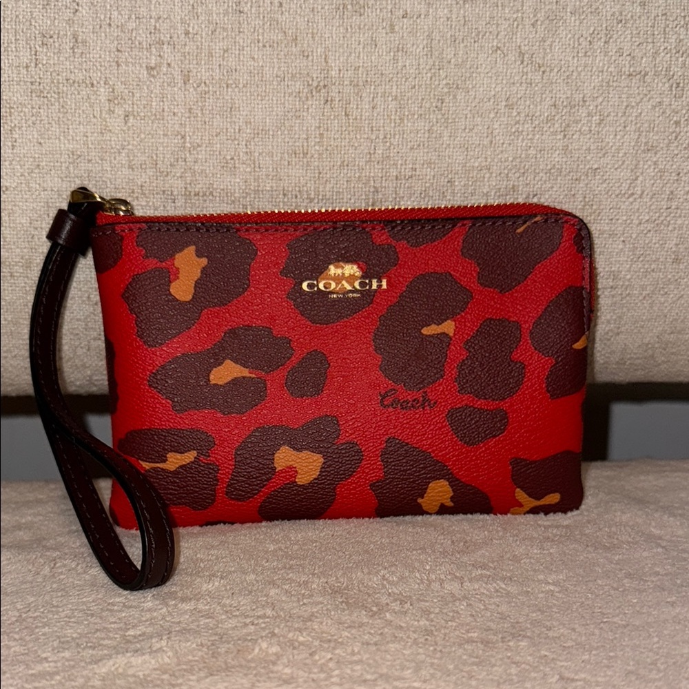 Coach Red and Brown Leopard Print Clutch